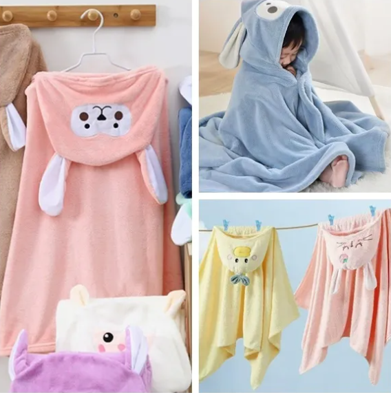 Ultra-Soft Animal Hooded Towels Microfiber Coral Fleece Baby Bath Towels