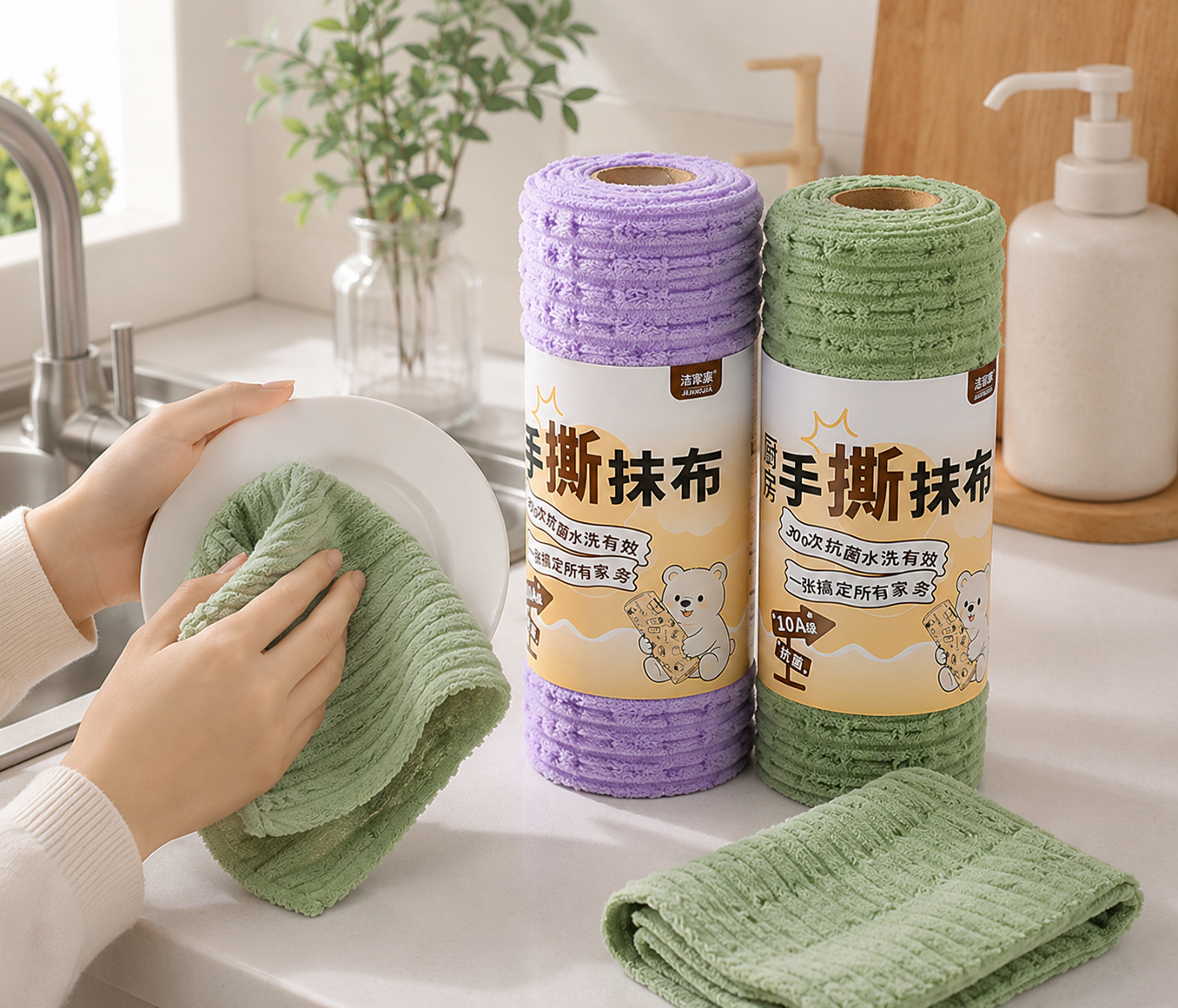 Tear-Away Coral Fleece Cleaning Cloth Roll