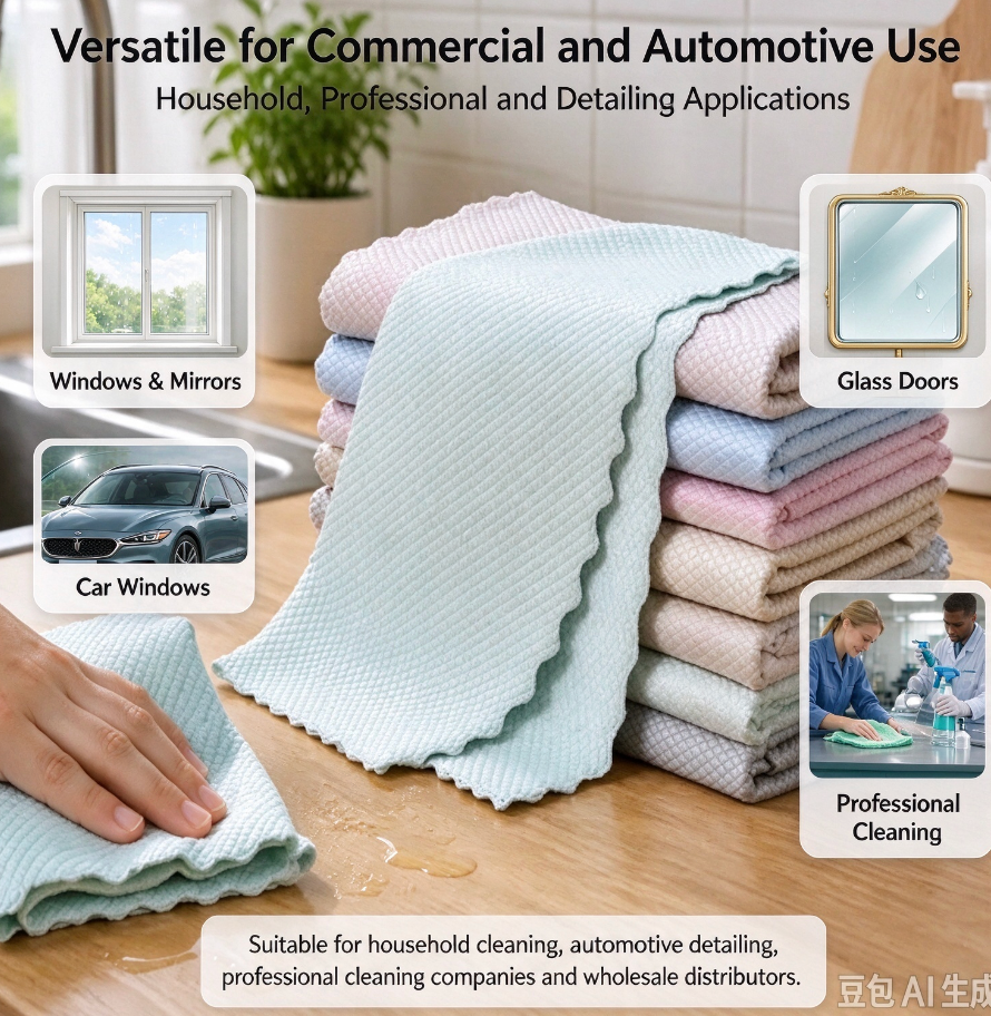Multi-color fish scale microfiber cloth, great for home windows, glassware, auto glass and professional cleaning