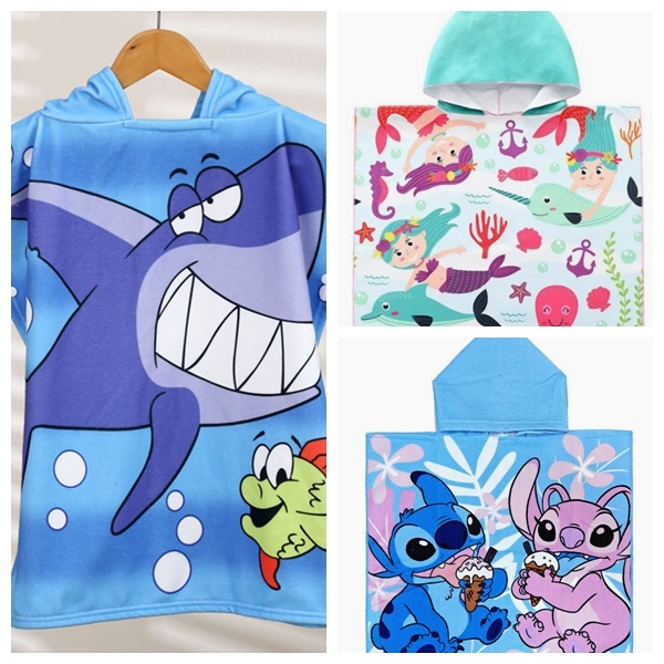 Microfiber Printed Kids Hooded Poncho