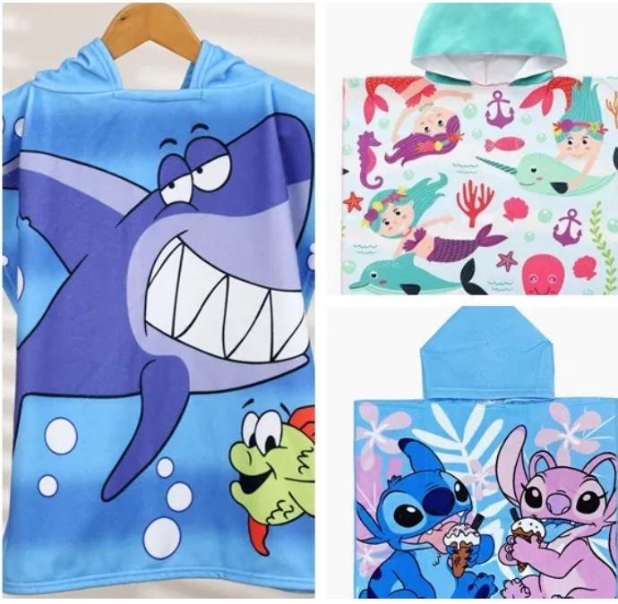 microfiber printing kids towels hooded poncho